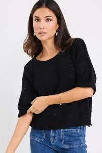 Re Union Label: REUNION Sunrise Crochet Knit Top Black