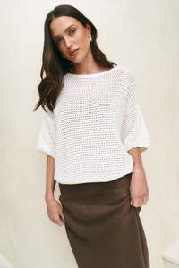 REUNION Sunrise Ivory Crochet Knit Top