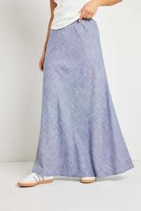 Re Union Label: REUNION Lagos Chambray Bias Cut Maxi Skirt Blue