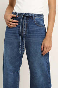 Stories Be Told: STORIES BE TOLD Campus Deep Blue Tie Waist Barrel Jean