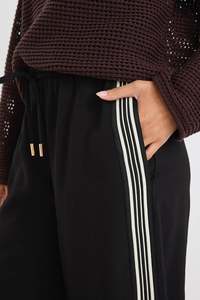 Stories Be Told: STORIES BE TOLD Vibe Black Jacquard Stripe Wide Leg Pants