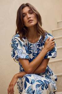 STORIES BE TOLD Stage Blue Floral Puff Sleeve Maxi Dress
