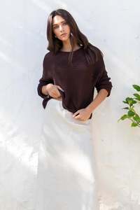 Re Union Label: RE:UNION Dawn Chocolate Crochet Knit Top