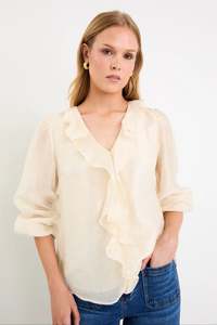By Rosa: BY ROSA Breeze Ivory Frill Long Sleeve Top