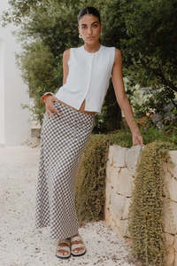 AMONG THE BRAVE Summit Chocolate Gingham Tie Waist Bias Skirt