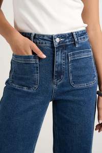 AMONG THE BRAVE Zoey Mineral Blue High Rise Wide Leg Pocket Jean