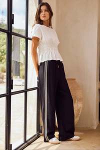 Stories Be Told: STORIES BE TOLD Vibe Jacquard Stripe Wide Leg Pant