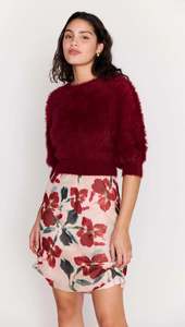 Mink Pink: MINK PINK Lola Burgundy Fluffy Knit Top