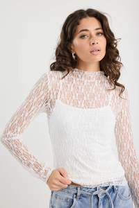 Among The Brave: AMONG THE BRAVE Giving Lace Long Sleeve Top Ivory