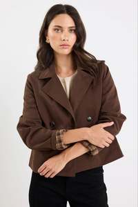 Stories Be Told: STORIES BE TOLD Pathway Cropped Jacket Chocolate
