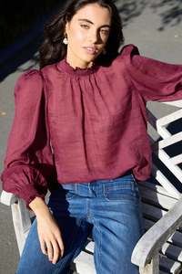 By Rosa: BY ROSA Poet Burgundy Plum Sheer High Neck Top