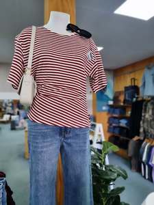 Mon Renn: MON RENN Aura Tee Burgundy Cream Stripe