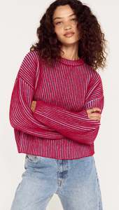 Mink Pink: MINK PINK Cleo Contrast Rib Knit Blue Berry