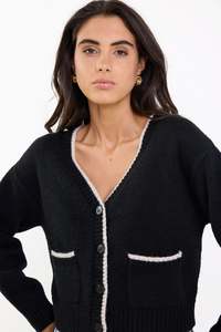 Ivy Jack: IVY + JACK Rapport V Neck Contrast Cardi Black