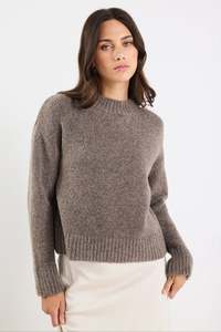 Among The Brave: AMONG THE BRAVE Cocoon Mocha Relaxed Mock Neck Knit