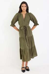 By Rosa: BY ROSA Irresistible Button Front Maxi Dress Khaki