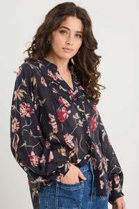 IVY + JACK Instrumental Lace Insert Pin Tuck Long Sleeve Top Wildflowers