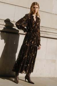 Ivy Jack: IVY+JACK Addition Chocolate Butter Floral Long Sleeve Dress