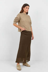 STORIES BE TOLD Sahara Luxe Linen  Blend Maxi Skirt Chocolate