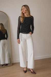Mon Renn: MON RENN Vesper Long Sleeve Mesh Top Spot