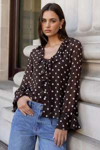 Among The Brave: AMONG THE BRAVE Bohemian Chocolate Polka Dot Blouse