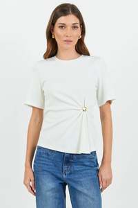 Stories Be Told: STORIES BE TOLD Helm White Waist Buckle Short Sleeve Tee