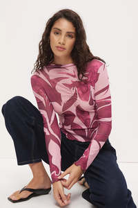 MON RENN Peta Mock Neck Painterly Floral