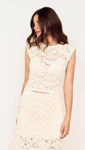 MINK PINK Ophelia Lace Micro Tee Cream