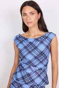 AMONG THE BRAVE Ponder Blue Check Mesh Top