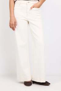 AMONG THE BRAVE Zoey Ecru PETITE High Rise Wide Leg Jean Pant