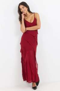 GEORGIA ZOE Galore Georgette Bias Cut Dress Dark Red