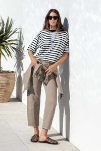 Stories Be Told: STORIES BE TOLD Idolise Taupe Stretch Soft Barrel Jeans