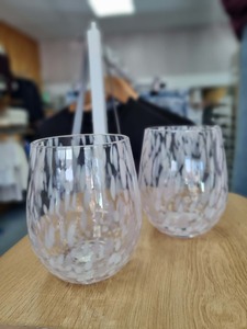 WILLOW + MAE Stemless Pink White Splatter Wine Glass