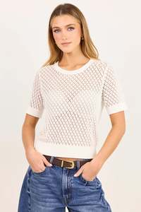 Ivy Jack: IVY + JACK Dapple Ivory Knit Lace Tee