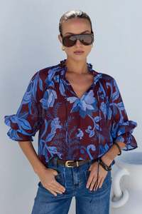 Among The Brave: AMONG THE BRAVE Expedition Burgundy Blue Floral Top