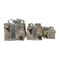 Ornaments: Set of 3 LED Rattan Presents