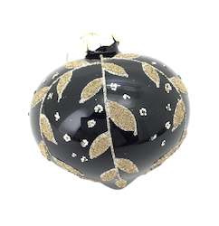 Tree Decorations: Black Gold Leaf Glass Bauble (onion)