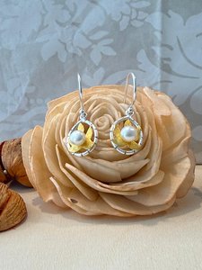 Products: Elegance Leaf & Pearl Drop Earrings - Sterling Silver & Freshwater Pearl - The Chunky Jeweller