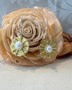 Radiant Sun Disc Pearl Earrings - Gold-Plated with Freshwater Pearl - The Chunky Jeweller
