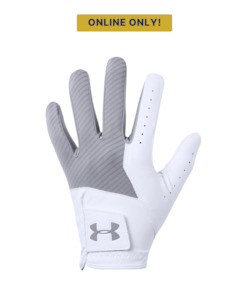 Gloves: 2024 Under Armour Men's Medal Golf Glove - Steel/White/Steel