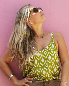 Womens Tops: NILA Tank Top Lime Ikat