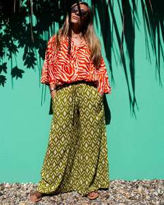 Pants And Skirts: OLIVIA Pants Lime Ikat