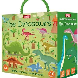 Sassi: 3D Puzzle and Book Set - Learn Words / Dinosaurs, 40 pcs