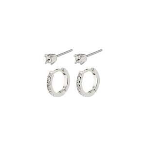 Pilgrim Jewellery: Mille Crystal Hoops and Earstuds 2-In-1 Set - Silver Plated
