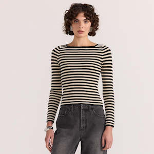 Lana Stripe Knit Top - Black / Cream