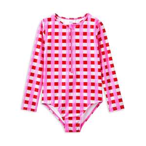 Lollipop Check Long Sleeve Swimsuit