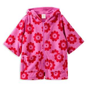 Red Floral Terry Towelling Cover Up