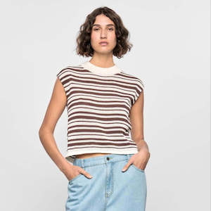 Staple The Label: Palmer Stripe knit Tank - White / Espresso