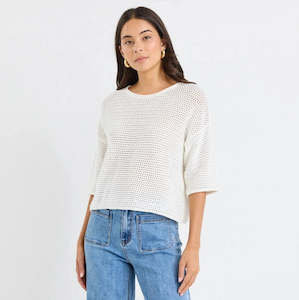 Re Union: Sunrise Ivory SS Crochet Knit Tee