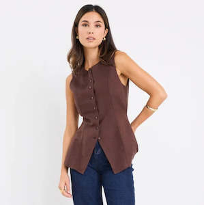 Polarity Chocolate Linen Viscose Crew Neck Fitted Vest